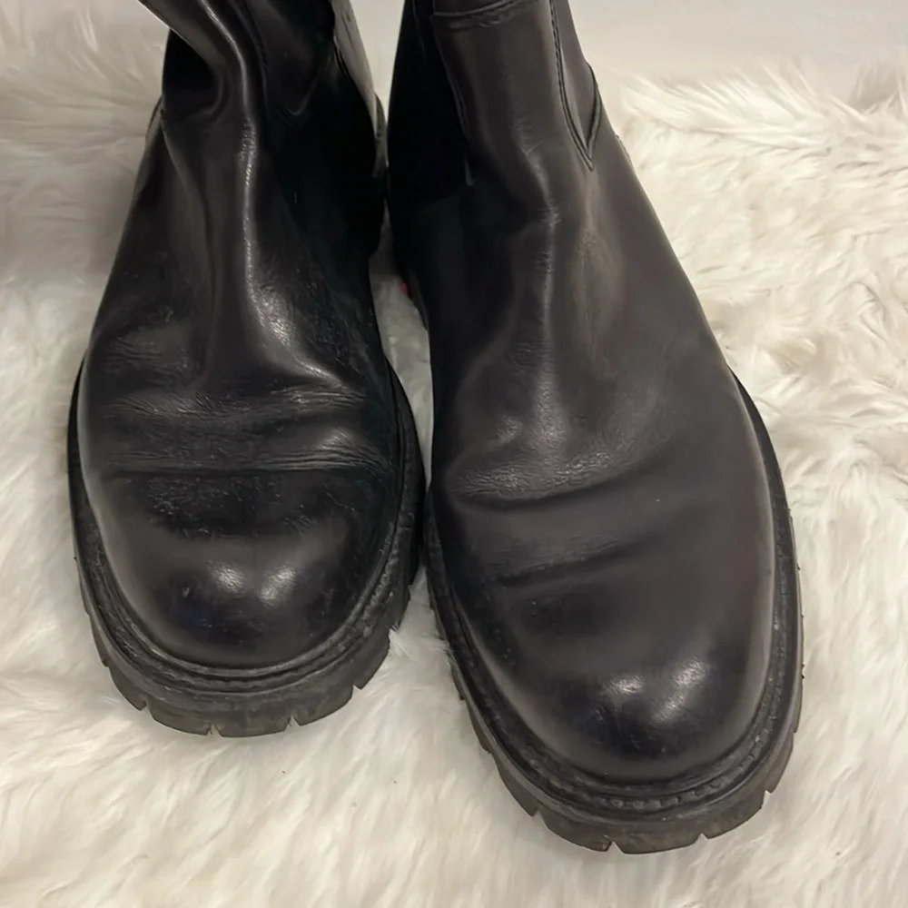 Sergio Rossi Tall Black Leather Zipper Pull On Boots Men Made in Italy Size 10